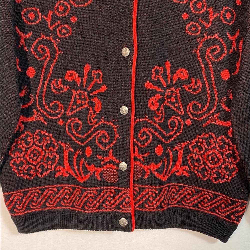 Vintage 70s Pendleton Nordic Red and Black 100% Pure Virgin Wool Cardigan Medium - Picture 7 of 14